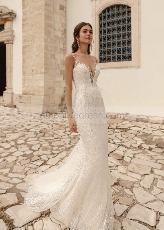 Cap Sleeves Beaded Ivory Lace Tulle Luxury Wedding Dress Cap Sleeves Beaded Ivory Lace Tulle Luxury Wedding Dress